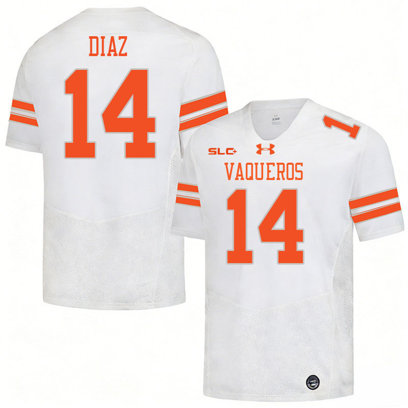 UT Rio Grande Valley Vaqueros #14 Tony Diaz College Football Jerseys,Uniforms-White